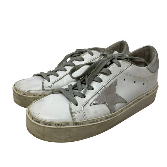 Golden Goose Hi Star Platform Sneakers Womens Size 37 US 7 White Silver - Picture 2 of 11